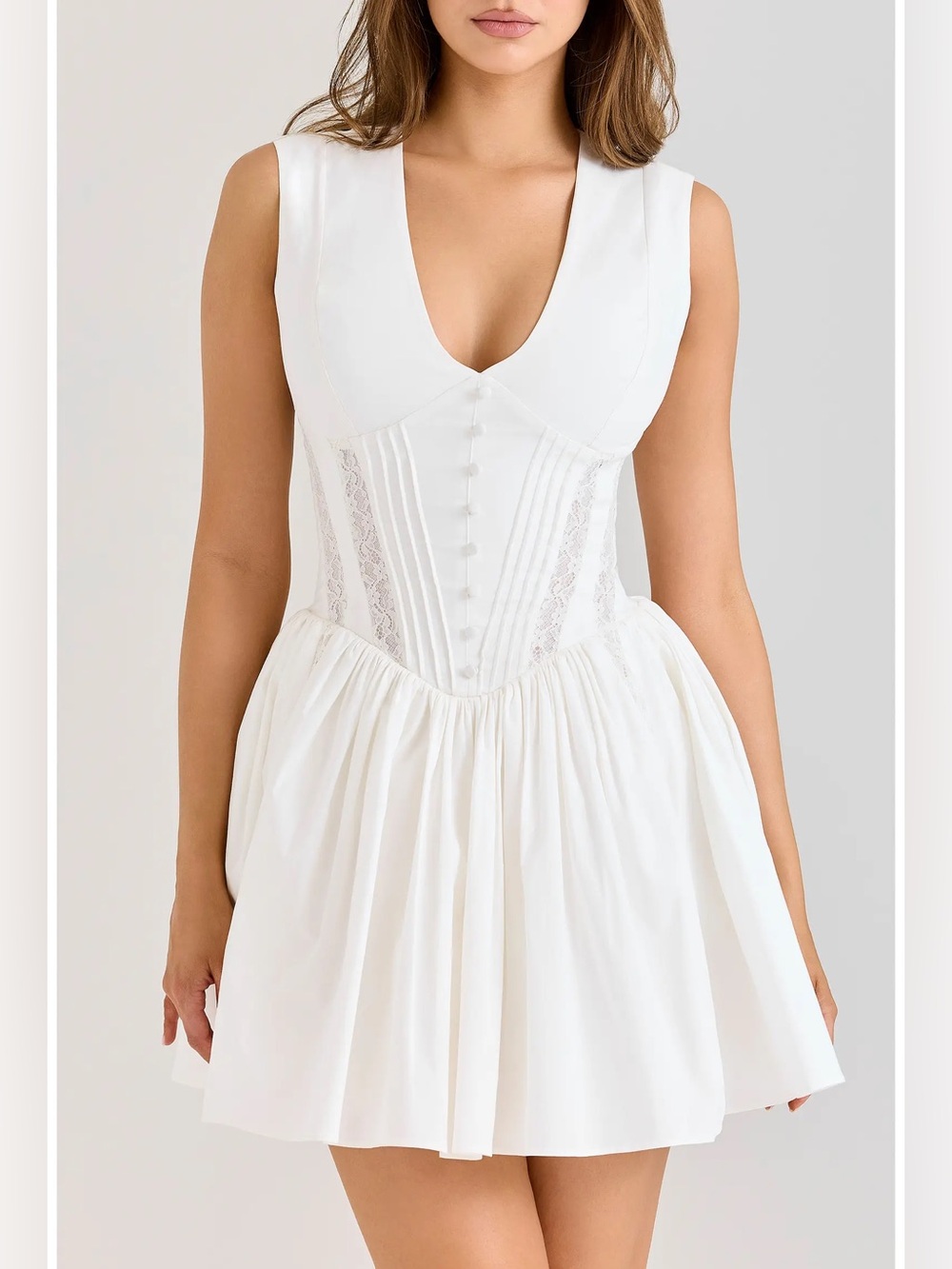 House of CB Carmel Stretch Cotton Fit & Flare Minidress (White, Medium A/C)